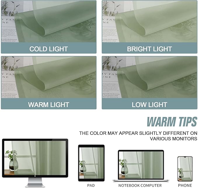 Sage Green Small Sheer Curtains Tier 24 Inches Length 2 Pieces, Light Filtering Cafe Curtains for Living Room Bathroom, Modern Window Treatments Dual Rod Pocket Panels, 2X42Wx24L Inches