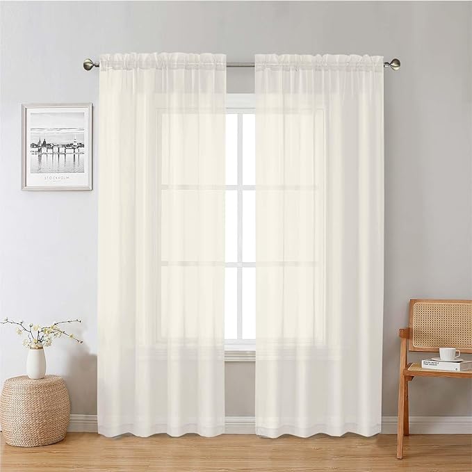 Lecloud Ivory Sheer Curtains 78 Inches Long 2 Panels, Elegant Light Filtering Voile Breathable Curtains, Solid Window Treatments with Dual Rod Pocket for Dining Room Bedroom, Each 42" W x 78" L