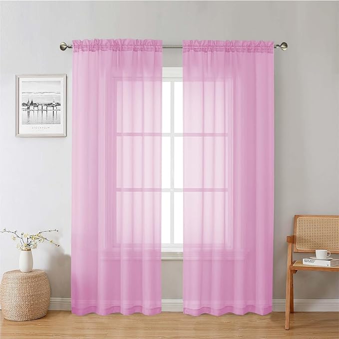 Lecloud Light Pink Sheer Curtains 78 Inches Long 2 Panels Set, Soft Voile Light Filtering Curtain, Airy Window Drapes with Rod Pocket for Living Room Bedroom Dining Room, Each Panel 42" W x 78" L