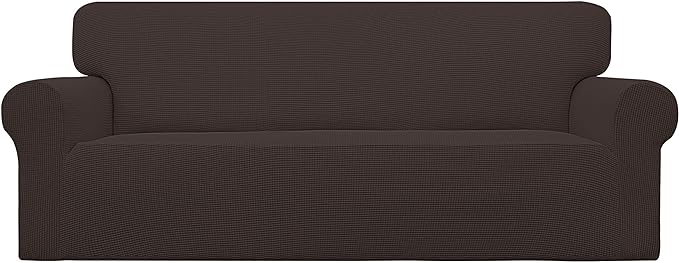 Easy-Going Stretch Oversized Sofa Slipcover 1-Piece Sofa Cover Furniture Protector Couch Soft with Elastic Bottom for Kids, Polyester Spandex Jacquard Fabric Small Checks Chocolate