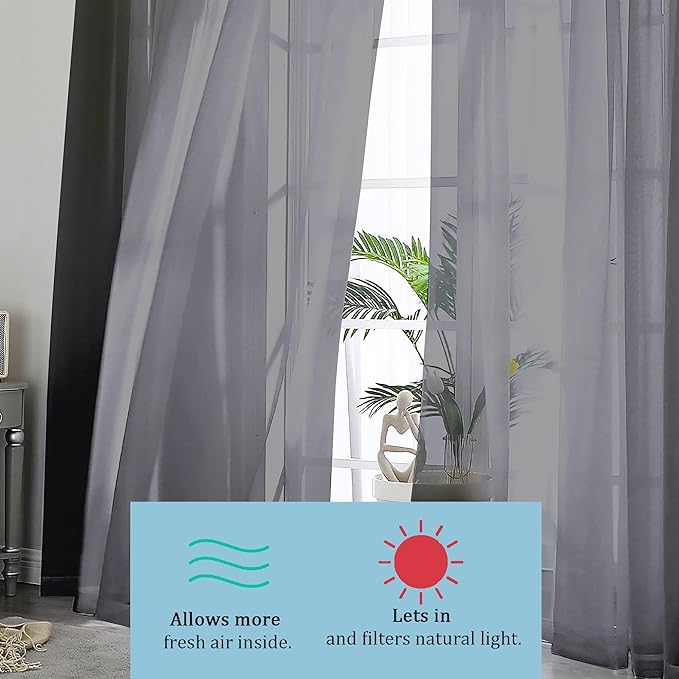 OWENIE Black Sheer Curtains 144 inch Extra Long, Elegant and Airy Drapes Translucent Window Treatments for Living Room/Bedroom, Black, 2 Panels=84" Wide
