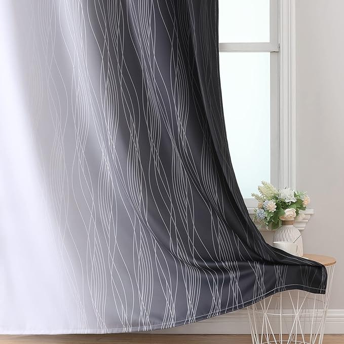 Estelar Textiler Thermal Insulated Blackout Curtains for Living Room, Ombre Black and Greyish White Blackout Drapes, Gradient Full Light Blocking Energy Saving Curtains for Bedroom, 42Wx84L, 2 Panels