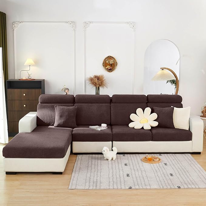 Couch Covers for 3 Cushion Sofa Pet Friendly Couch Cushion Covers Universal Sofa Covers Washable Stretch Slipcovers for Sectional Sofa (Texture Brown, Large Triple Seat Cover)