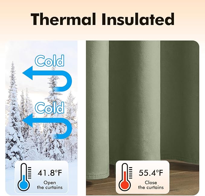 MIULEE Velvet Curtains Sage Green Elegant Grommet Curtains Thermal Insulated Soundproof Room Darkening Curtains/Drapes for Classical Living Room Bedroom Decor 52 x 63 Inch Set of 2