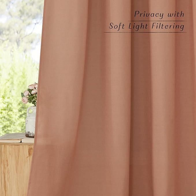 NICETOWN Thick Linen Terracotta Curtains for Window, Grommet Flax Linen Blend Window Drapes Privacy Added with Light Filtering Curtains for Bedroom/Girls Room, 2 Panels, W55 x L63