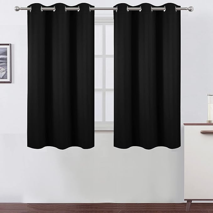 LEMOMO Black Blackout Curtains 42 x 54 Inch Length Set of 2 Panels Grommet Bedroom Curtains for Living Room