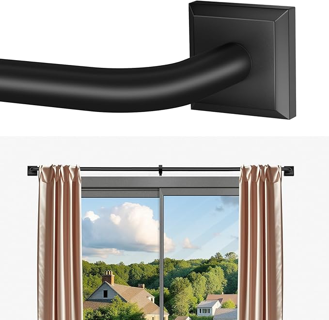Black Curtain Rods for Windows 66-152Inch(5.5-12.7ft) Heavy Duty Wrap Around Blackout Curtain Rods, Extra Long Adjustable Room Darkening Drapery Rod for Bedroom, Living Room & Outdoor Patio