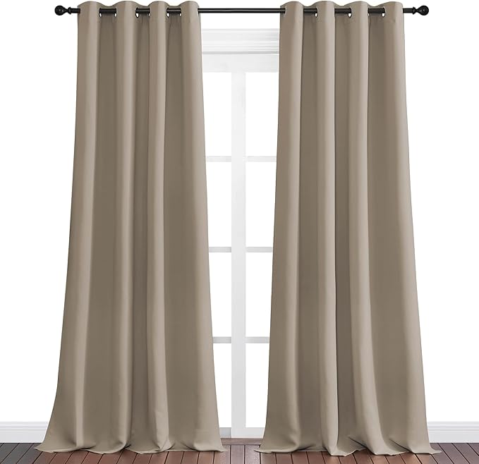 NICETOWN Taupe Blackout Curtains 120" Long for Office, Dining, Guest Room, 55" Wide, 2 Pieces, Sound Reducing Heat and Cold Block Curtain Panels for Modern Decorative