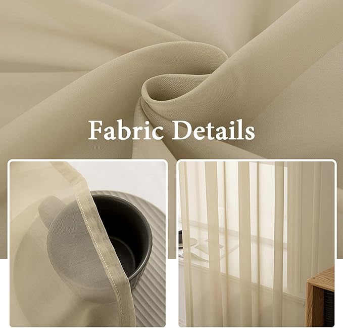 MIULEE 2 Panels Solid Color Sheer Window Curtains Elegant Window Voile Panels/Drapes/Treatment for Bedroom Living Room (54X72 Inches Beige)