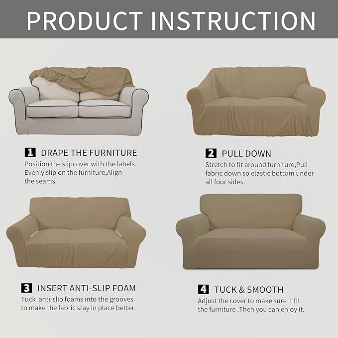 Easy-Going Stretch Chair Sofa Slipcover 1-Piece Couch Sofa Cover Furniture Protector Soft with Elastic Bottom for Kids, Pet. Spandex Jacquard Fabric Small Checks (Chair, Tan)