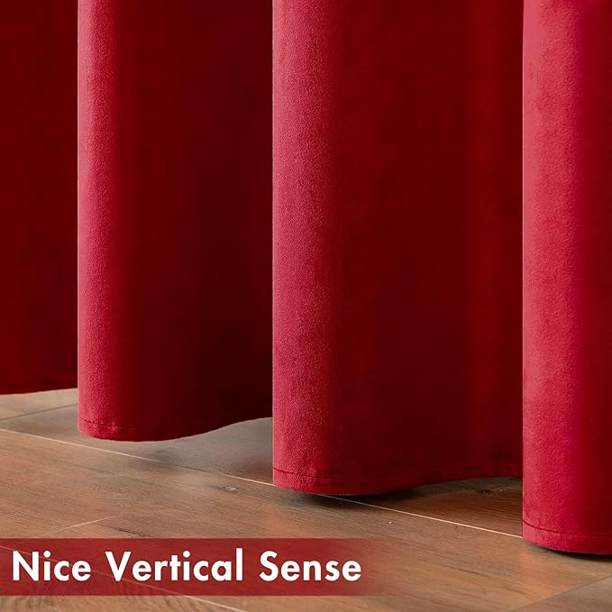MIULEE Christmas Red Velvet Curtains Elegant Grommet Curtains Thermal Insulated Soundproof Room Darkening Curtains/Drapes for Classical Living Room Bedroom Decor 52 x 63 Inch Set of 2