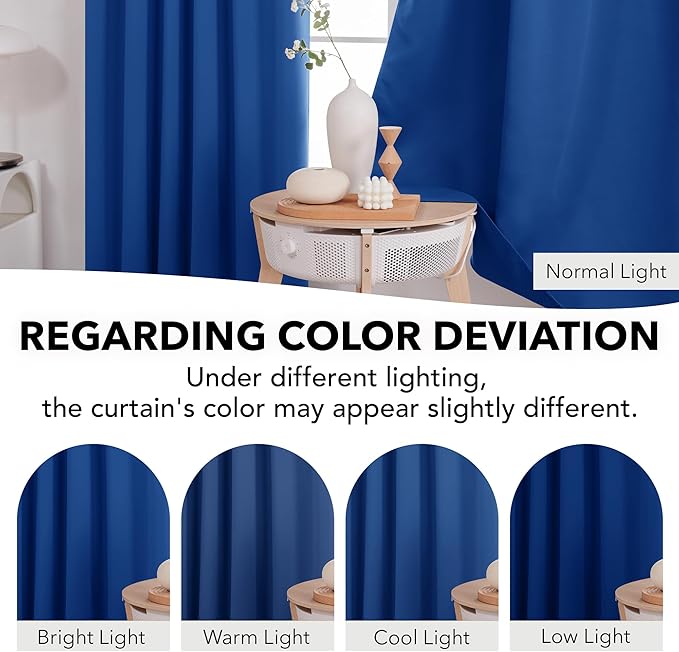 Deconovo Solid Rod Pocket Curtains Room Darkening Curtains Blackout Thermal Insulated Curtains for Patio Door 52Wx95L Inch Royal Blue Set of 2