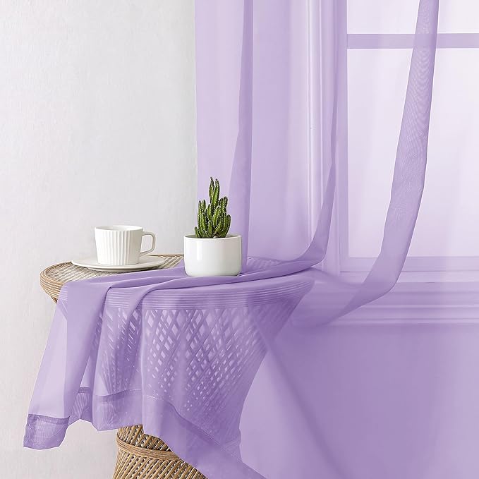 Aiyufeng Light Purple Sheer Curtain Panels Pair Sold 72 Inch Length, Light Filtering Window Curtain Drapes Treatment for Kitchen, Bedroom/Children Room, Voile Top Dual Rod Pocket, 2 Pack of 42 x 72"