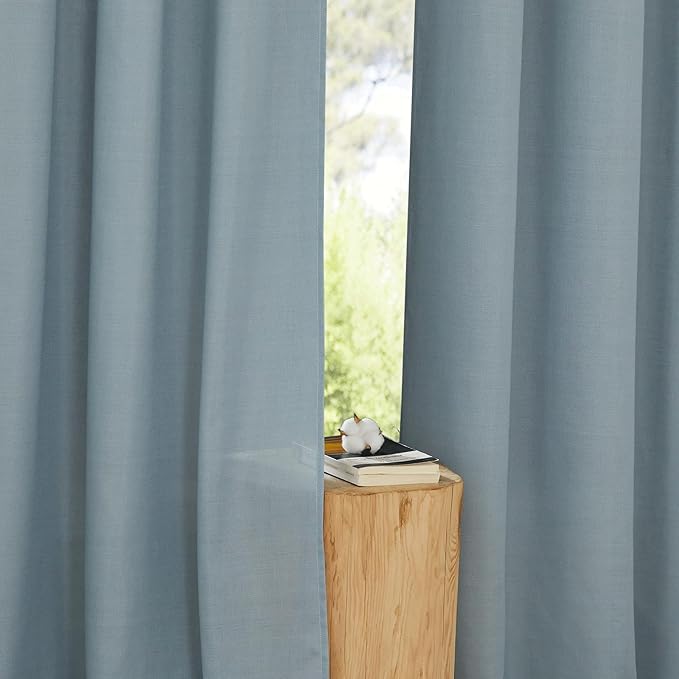 NICETOWN Stone Blue Linen Kitchen Curtains 36 inch Length, Decorative Thick Flax Small Window Treatments Privacy Assured with Light Filtering for Bedroom/Bathroom, W55 x L36, 2 Panels