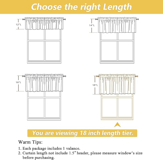 OWENIE Grey Valances for Windows 1 Pcs 18 Inch Length, Light Filtering Textured Short Small Valance Curtains for Bathroom Basement Living Room Bedroom, Half Window Curtains Over Sink, 52" Wx18 L