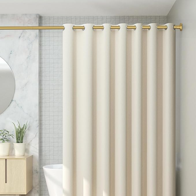 CorkLatta Gold Shower Curtain Rod 31 to 92 Inch,1 Inch Diameter Adjustable Spring Tension Stainless Steel Telescoping Rod,Easy Install,No Rust