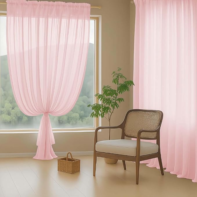 Blush Pink Sheer Curtains for Windows 108 inches Long 2 Panels Set, Soft Lightweight Light Filtering Drapes for Living Room Bedroom, Dual Rod Pocket Sheer Curtains, 2x42Wx108L inches