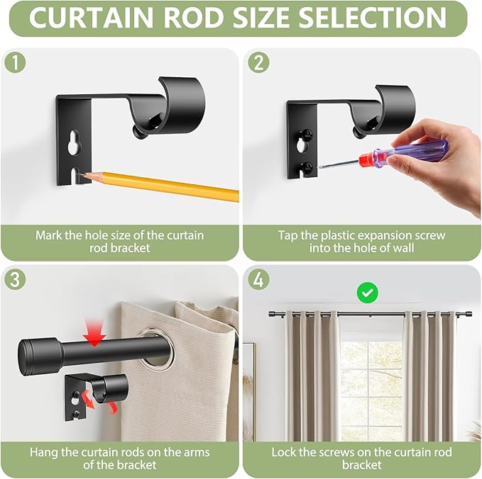 5/8” Diameter Curtain Rods 30-90 Inch, for 30-84 Inch Windows, Adjustable Splicing Black Curtain Rods for Windows with Brackets, Window Rod Long Small Curtains Rod