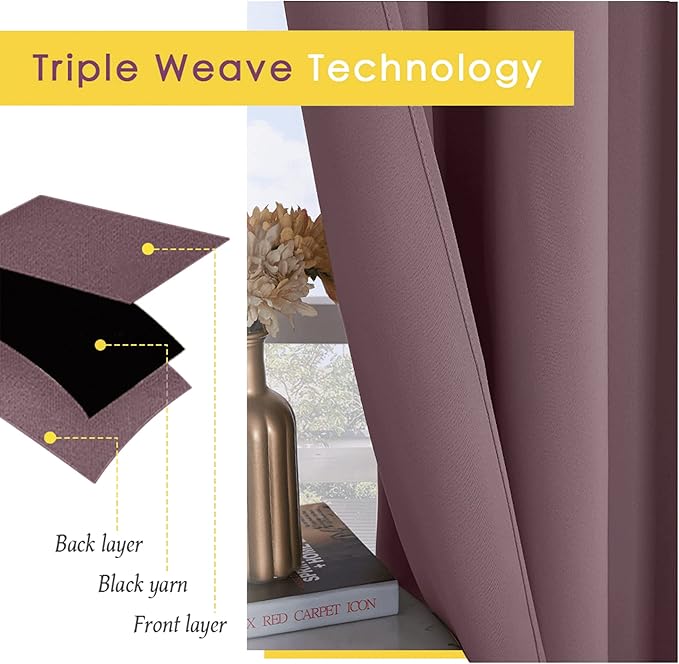 NICETOWN Blackout Draperies Curtains for Kids Room, Window Treatment Thermal Insulated Solid Grommet Blackout Drape Panels for Bedroom (Dry Rose, Set of 2, 70 by 108 inches)
