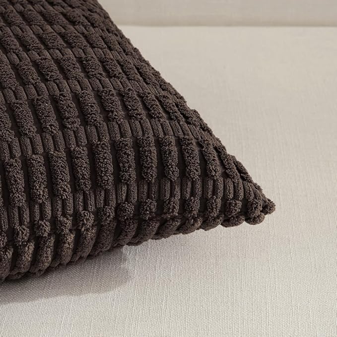 Fancy Homi 4 Packs Boho Dark Brown Decorative Throw Pillow Covers 12x20 Inch for Living Room Couch Bed Sofa, Rustic Modern Farmhouse Home Decor, Soft Plush Corduroy Cute Square Cushion Case 30x50 cm