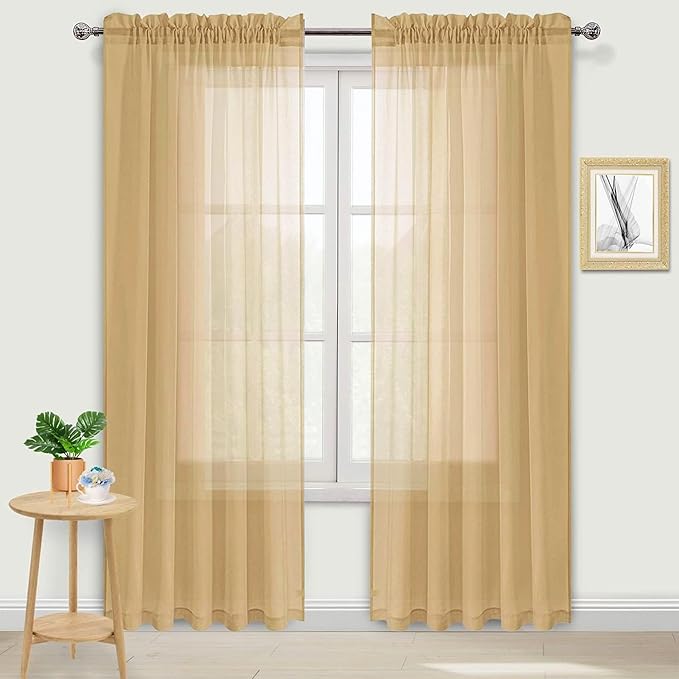 DWCN Taupe Sheer Curtains Semi Transparent Voile Rod Pocket Curtains for Bedroom and Living Room, 60 x 84 inches Long, Set of 2 Panels