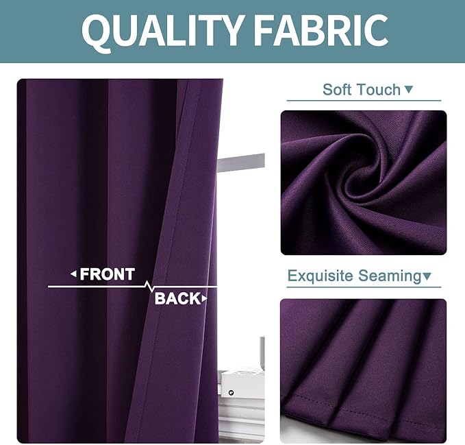 ChrisDowa Small Window Curtains for Kitchen and Bedroom - Grommet Short Thermal Insulated Room Darkening Curtains (2 Panels, Royal Purple, 42 x 36 Inch)
