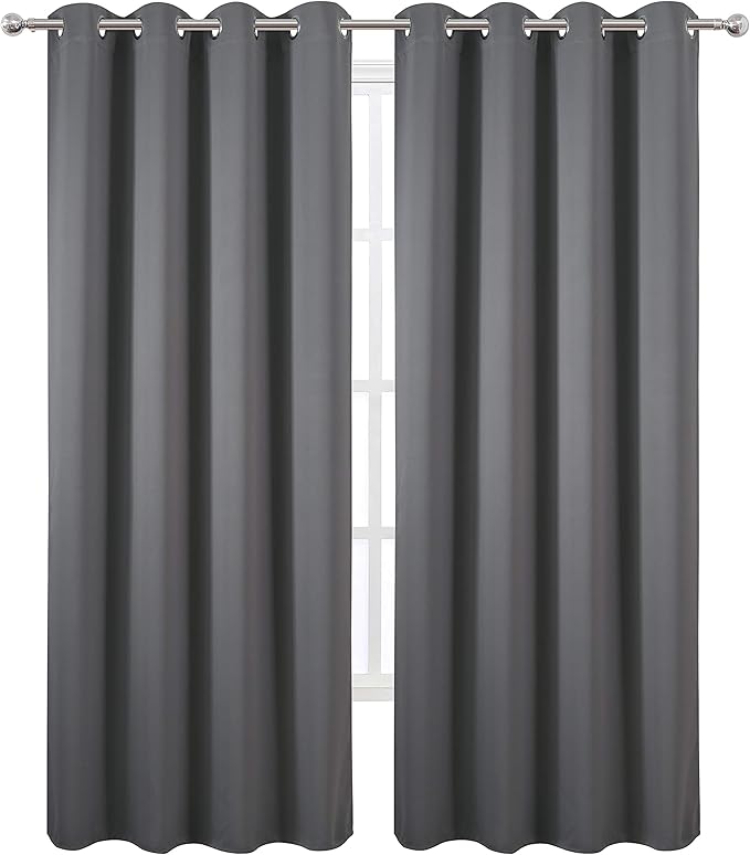 LEMOMO Grey Blackout Curtains/52 x 84 Inch/Set of 2 Panels Thermal Insulated Room Darkening Curtains for Bedroom
