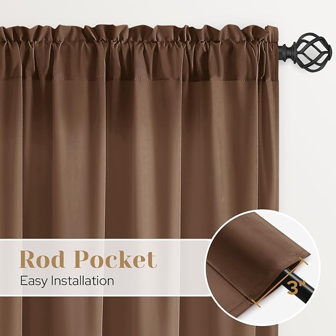 HOMEIDEAS Non-See-Through Brown Privacy Sheer Curtains, 52 X 63 Inches Long 2 Panels Sheer Curtains Light Filtering Window Drapes for Bedroom Living Room