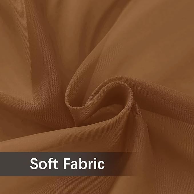youleyar Solid Sheer Rod Pocket Curtain Voile Draperies 2 Panels White Beige Black Grey Ivory 52 Inch Width 84 Inch Long 1 Pair for Kitchen Bedroom Children Living Room Yard (Light Brown,52Wｘ84L)