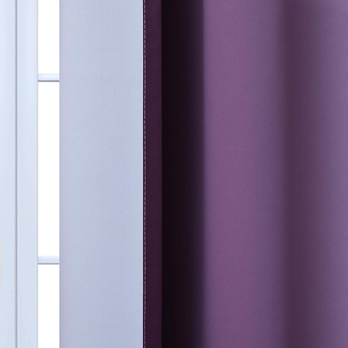 Yakamok Thermal Insulated Ombre Curtains 63 Inch Length 2 Panels, Greyish White and Purple Light Blocking Gradient Color Curtains, Room Darkening Grommet Window Drapes for Bedroom