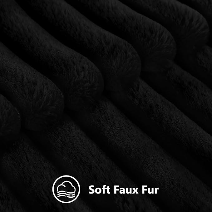 decorUhome Cozy Faux Fur Throw Pillow Covers 20x20 Set of 2 Decorative Soft Plush Striped Modern Farmhouse Boho Couch Pillow Cases with Velvet Back for Sofa Bed Living Room, Black