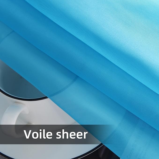 youleyar Solid Sheer Rod Pocket Curtain Voile Draperies 2 Panels White Beige Black Grey Coffee 52 Inch Width 54 Inch Long 1 Pair for Kitchen Bedroom Children Living Room Yard (Cyan Blue,52Wｘ54L)