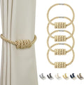 BEL AVENIR Magnetic Curtain Tiebacks, Decorative Drapery Holdbacks Modern Woven Tie-Backs with Exquisite Knot (Gold, 4 Pack)