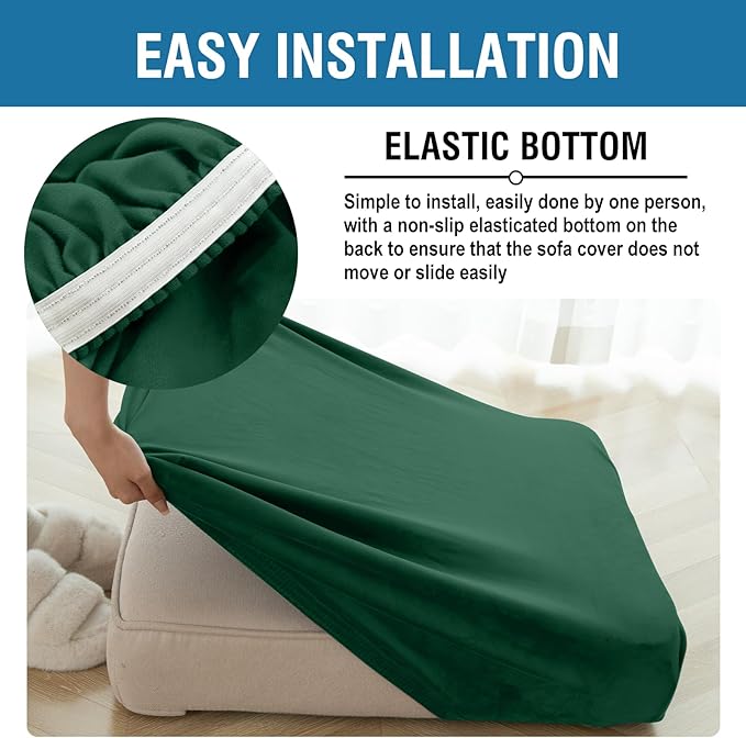 Couch Cover 8-Piece Elastic Velvet Couch Cushion Covers & Chaise Slipcovers for L-Shaped Sofas, Sofa Seat Covers Washable, Soft Cover for Couches (7 Seater + Chaise, Christmas Green)