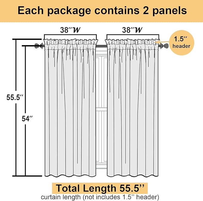 Lecloud Leia 2 Panels Sheer Chocolate Brown Curtain 54 Inch Length, Light Reducing Jacquard Textured Leaf Voile Bedroom Curtain, Gauzy Clip Short Drapes with Dual Rod Pocket, 38x54 Inches