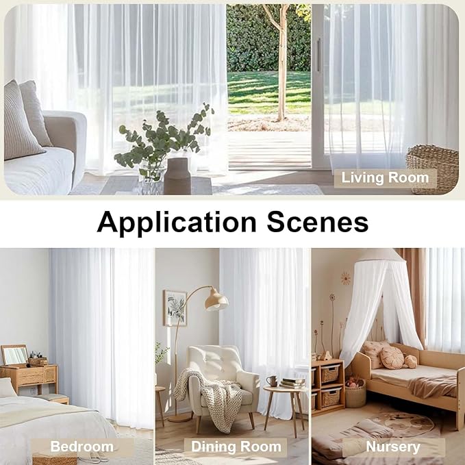 OWENIE Sheer White Curtains, Sheer Curtains 90 inches Long 2 Panels Set, Rod Pocket Voile Fimly Sheer Drapes for Living Room/Bedroom, 2pcs, Each 42" W x 90" L