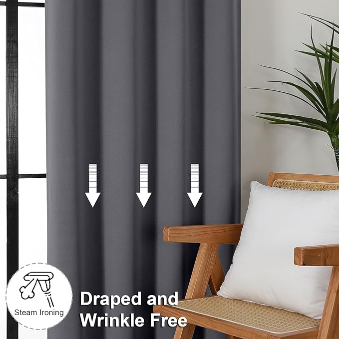 Simplebrand Grey Blackout Curtains for Bedroom 102 Inches Long 2 Panels, Solid Thermal Insulated, Energy Saving Living Room Window Treatment Curtains Blackout Drapes, W50 x L102 Inch, Grey