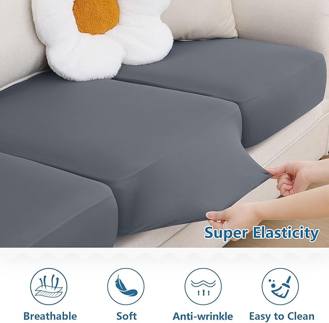 hyha Milk Silk Couch Cushion Covers, Soft Magic Sofa Covers Washable for 2 Cushion Couch, Stretch Sectional Outdoor Cushion Covers for Patio Furniture with Elastic Bottom(2 Packs, Dark Gray)