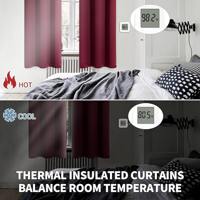 BGment Blackout Curtains for Bedroom - Grommet Thermal Insulated Room Darkening Curtains for Living Room, Set of 2 Panels (52 x 45 Inch, Burgundy)
