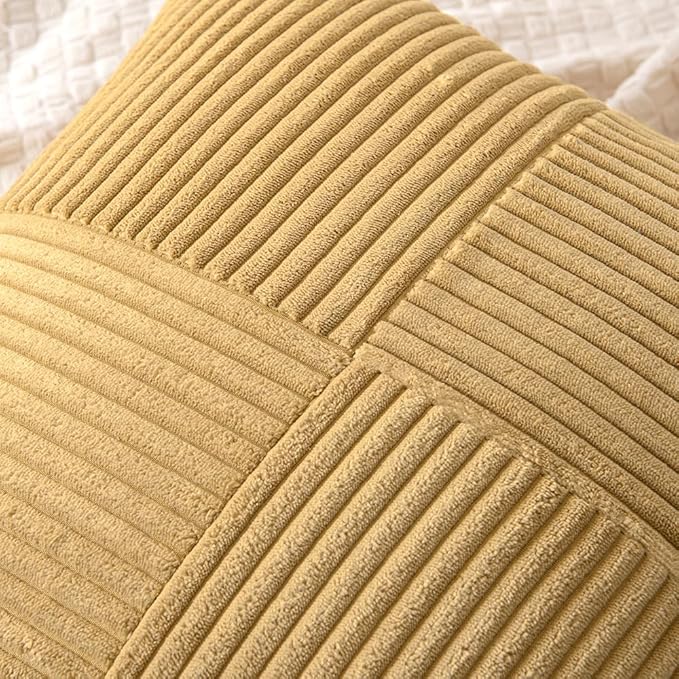 MIULEE Khaki Decorative Throw Pillow Covers 18x18 Inch for Couch Bed Sofa Pack of 2 Boho Farmhouse Throw Pillows Soft Cross Corduroy Patchwork Textured Cushion Cases