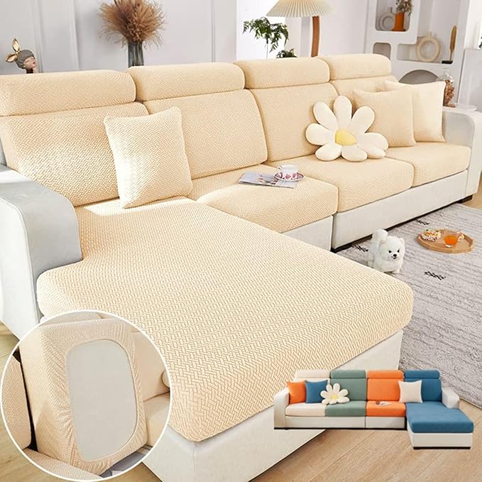 Soothing Home Sofa Covers, Sofa Hero Covers, Wear-Resistant Universal Couch Covers Washable Stretch Sectional Couch Cushion Covers (Beige,Large Double Seat Cover)