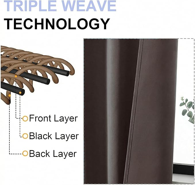 Simplebrand Ava Chocolate Blackout Curtains for Bedroom 90 Inches Long 2 Panels Set, Solid Privacy Energy Saving Living Room Window Treatment Curtains Blackout Drapes, W50 x L90 Inch, Chocolate