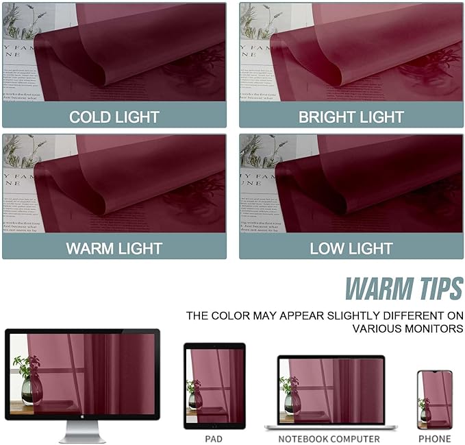 Extra Wide Sheer Curtains 84 Inches Long 2 Panels, Soft Airy Transparent Light Filtering Christmas Curtains for Sliding Glass Door, Top Dual Rod Pocket Design, Burgundy, 2x59Wx84L Inches