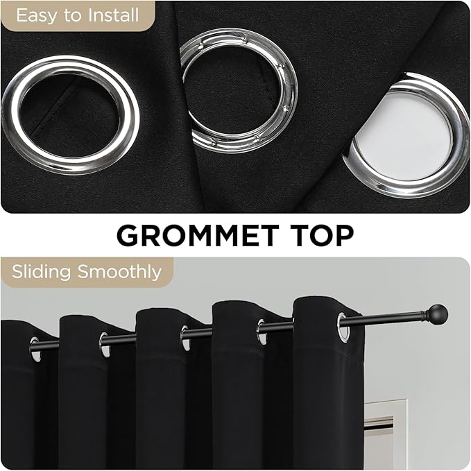 Joydeco Blackout Patio Sliding Door Curtains 90 Inches Long, Grommet Privacy Room Divider Curtains, Extra Wide Thermal Blackout Drapes for Bedroom Living Room (Black, 60Wx90L, 1 Panel)
