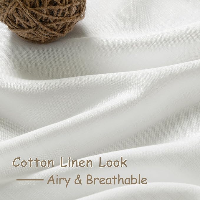 Linen Off White Curtains 120 inch Extra Long for Living Room Back Tab Light Filtering Semi Sheer Drapes Modern Farmhouse Coastal Decor Cotton Textured Curtain for Floor to Ceiling Window 10 FT