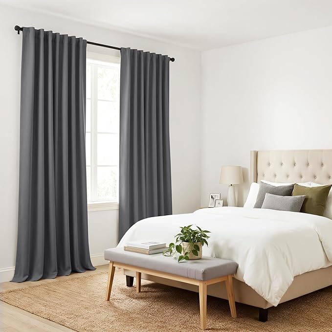 PONY DANCE Blackout Curtains 84 inches Long 2 Panels Set - Thermal Insulated Back Tab/Rod Pocket Drapes for Bedroom and Living Room, 52 Inches Wide, Gray