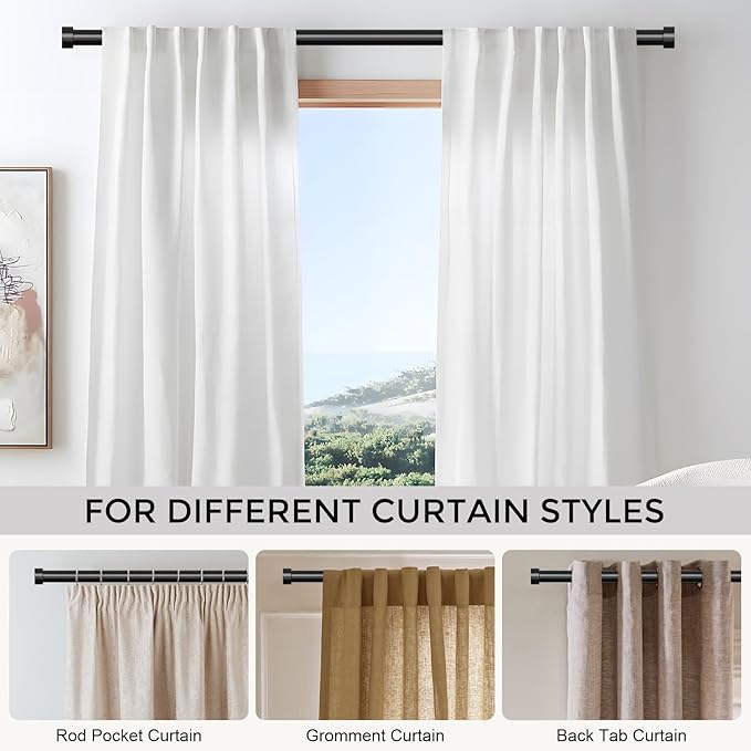 VOIIY 2 Pack Curtain Rods for Windows 28 to 48 Inch(1.5-5 Feet),Black 1'' Diameter Drapery Rods with End Cap Style Design,Modern Adjustable Heavy Duty Curtain Rod,Size:30''-60''