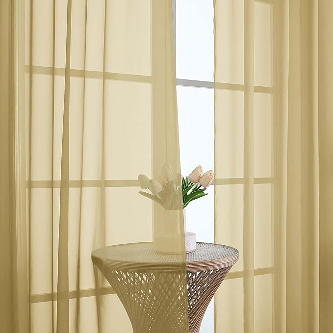 OWENIE Gold Sheer Curtains 72 Inches Long 2 Panels Set, Transparent Voile Sheer Curtain for Living Room Bedroom Window Sliding Glass Door Treatment, 59 x 72 Inch, Gold