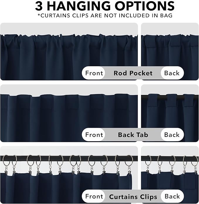 Deconovo Blackout Curtains, Thermal Insulated, W52 x L72 2 Panels, Back Tab, Machine Washable, Room-Darkening Drapes for Bedroom/Living Room Navy Blue