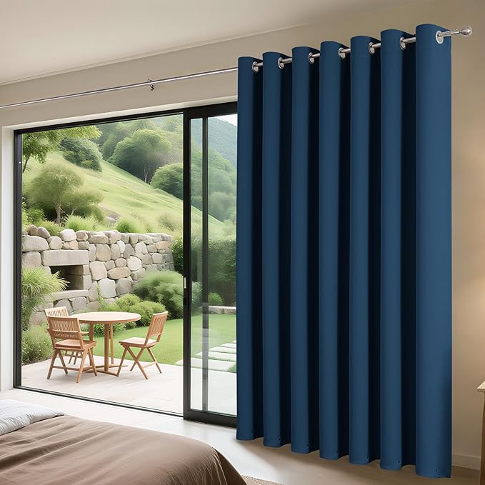 Joydeco Blackout Patio Sliding Door Curtains 72 Inches Long, Grommet Privacy Room Divider Curtains, Extra Wide Thermal Blackout Drapes for Bedroom Living Room (Navy Blue, 60Wx72L, 1 Panel)